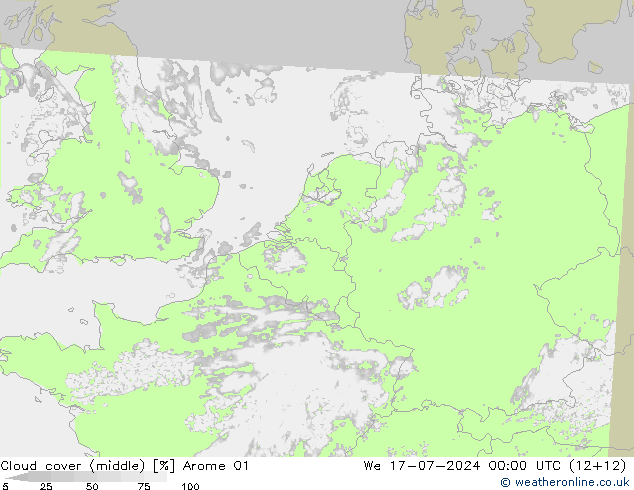 Bewolking (Middelb.) Arome 01 wo 17.07.2024 00 UTC