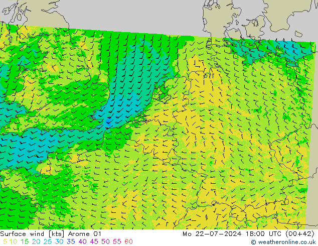 Wind 10 m Arome 01 ma 22.07.2024 18 UTC