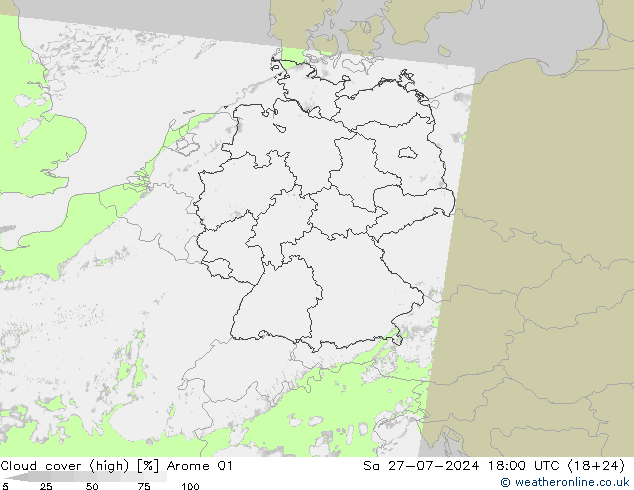 Bewolking (Hoog) Arome 01 za 27.07.2024 18 UTC