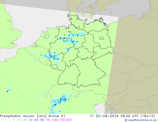 Precipitación acum. Arome 01 vie 20.09.2024 06 UTC