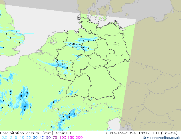 Precipitation accum. Arome 01 Pá 20.09.2024 18 UTC