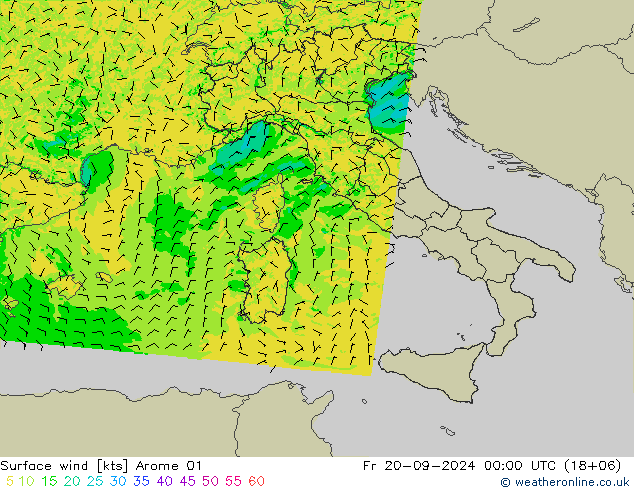 Vent 10 m Arome 01 ven 20.09.2024 00 UTC