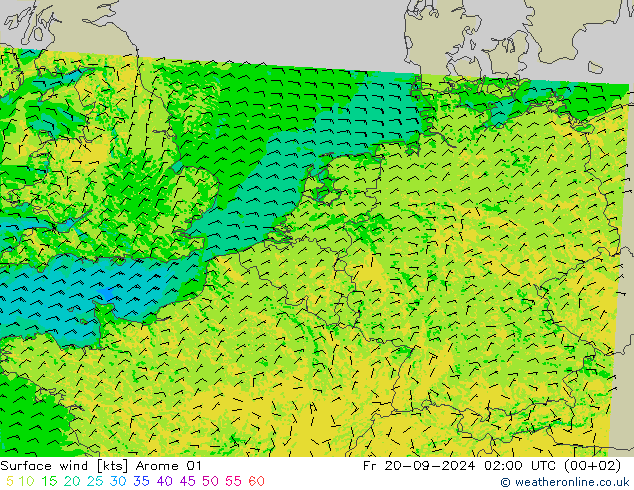 ветер 10 m Arome 01 пт 20.09.2024 02 UTC