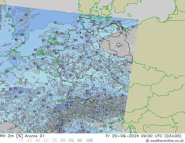 RH 2m Arome 01 pt. 20.09.2024 09 UTC