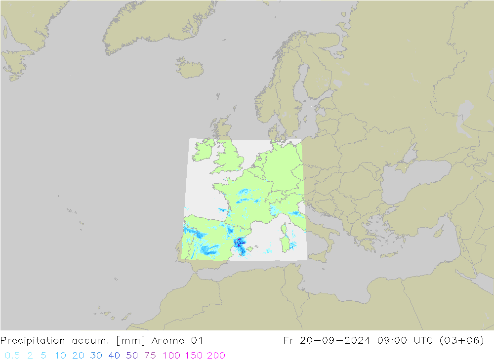 Precipitation accum. Arome 01 Fr 20.09.2024 09 UTC