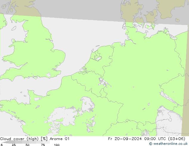 Bewolking (Hoog) Arome 01 vr 20.09.2024 09 UTC