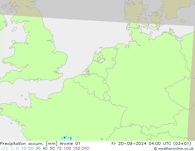 Precipitation accum. Arome 01 Fr 20.09.2024 04 UTC