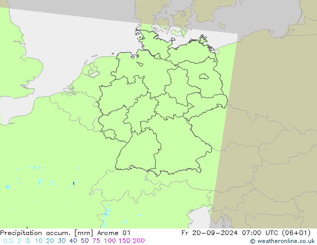 Nied. akkumuliert Arome 01 Fr 20.09.2024 07 UTC