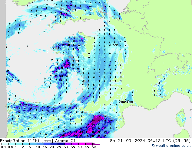 Precipitation (12h) Arome 01 Sa 21.09.2024 18 UTC