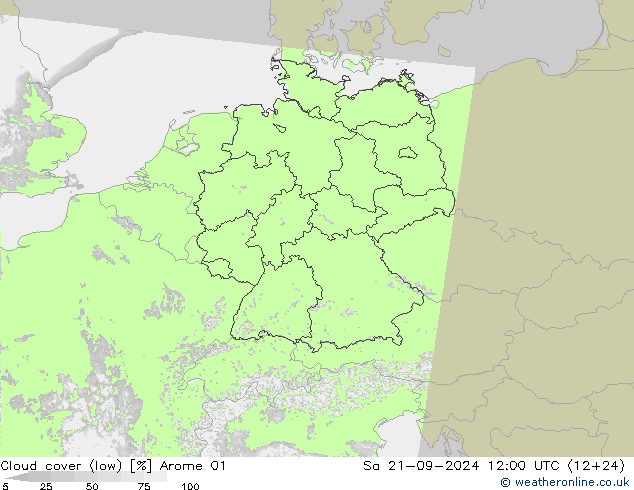 Nubi basse Arome 01 sab 21.09.2024 12 UTC