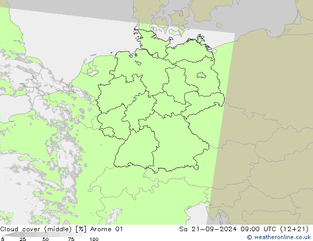 Nubi medie Arome 01 sab 21.09.2024 09 UTC