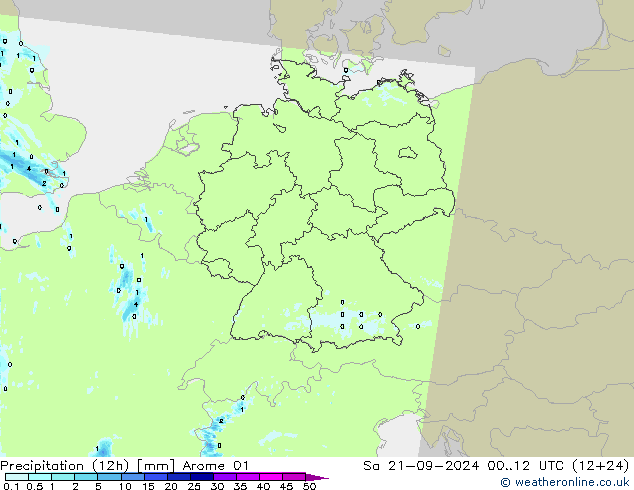 осадки (12h) Arome 01 сб 21.09.2024 12 UTC