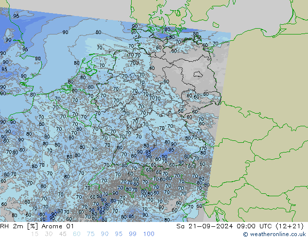 RH 2m Arome 01 сб 21.09.2024 09 UTC