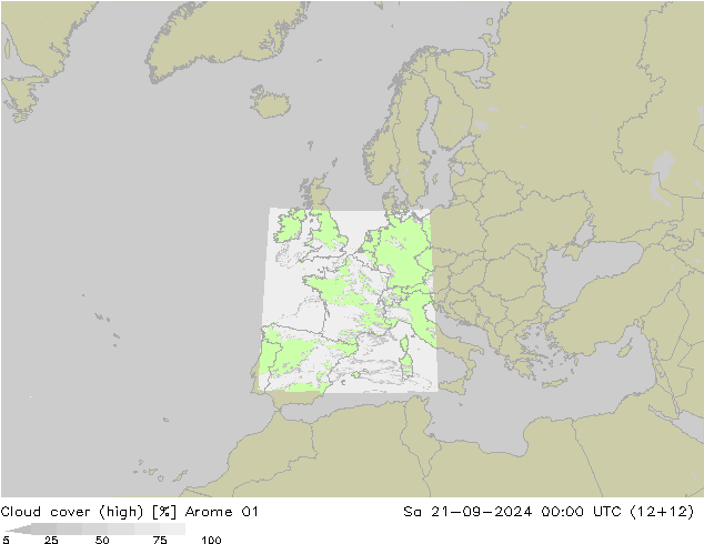 Nubes altas Arome 01 sáb 21.09.2024 00 UTC