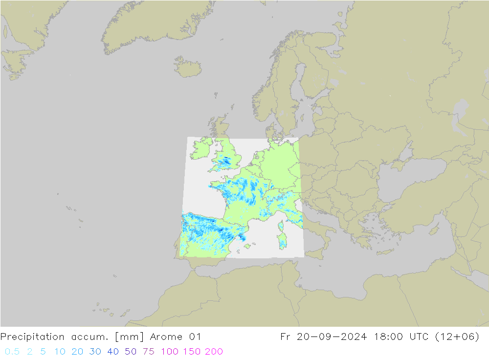 Precipitation accum. Arome 01 пт 20.09.2024 18 UTC