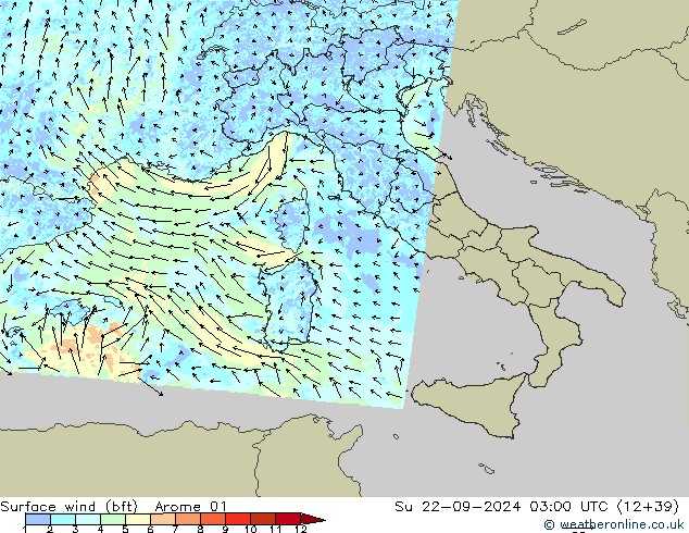 ве�Bе�@ 10 m (bft) Arome 01 Вс 22.09.2024 03 UTC