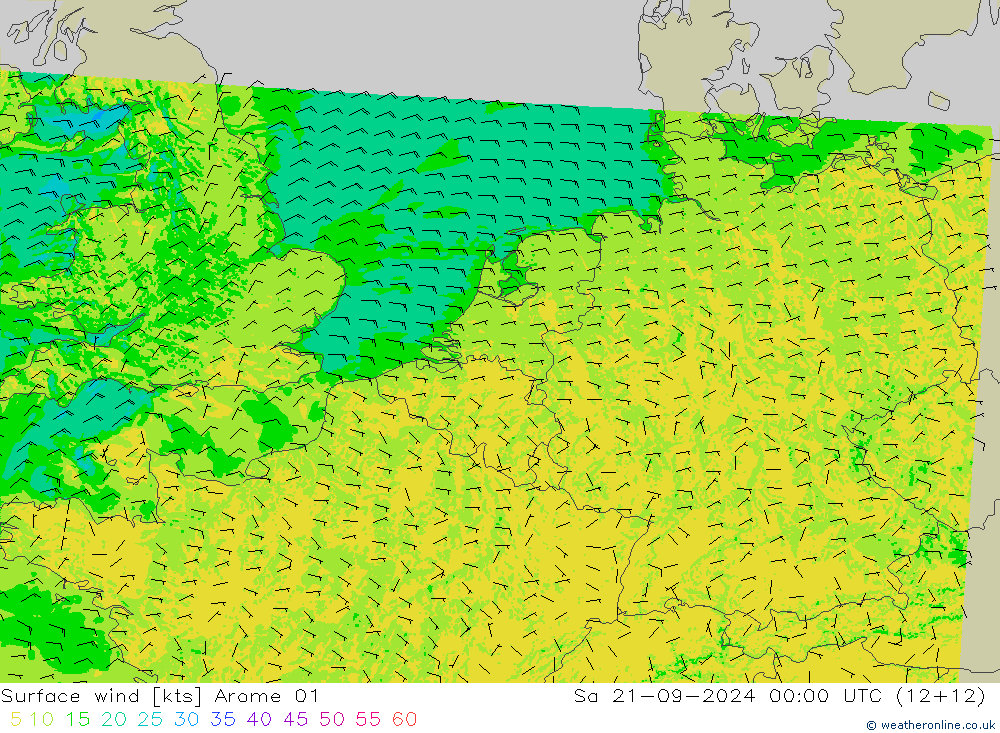 Wind 10 m Arome 01 za 21.09.2024 00 UTC