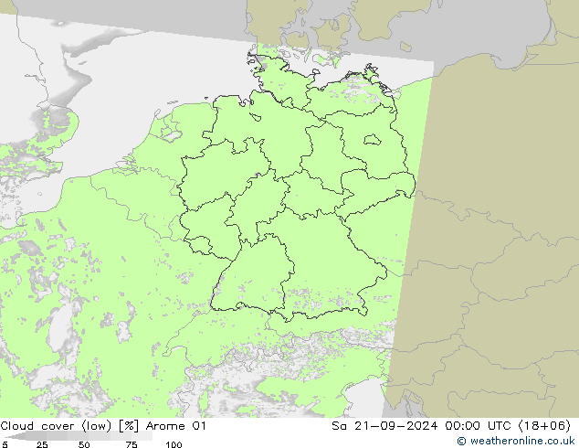 Cloud cover (low) Arome 01 Sa 21.09.2024 00 UTC