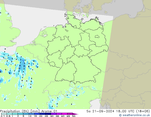 Precipitation (6h) Arome 01 Sa 21.09.2024 00 UTC