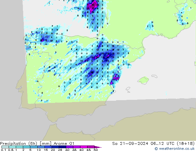 opad (6h) Arome 01 so. 21.09.2024 12 UTC