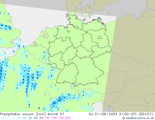 Précipitation accum. Arome 01 sam 21.09.2024 21 UTC