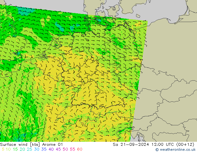 Vento 10 m Arome 01 sab 21.09.2024 12 UTC