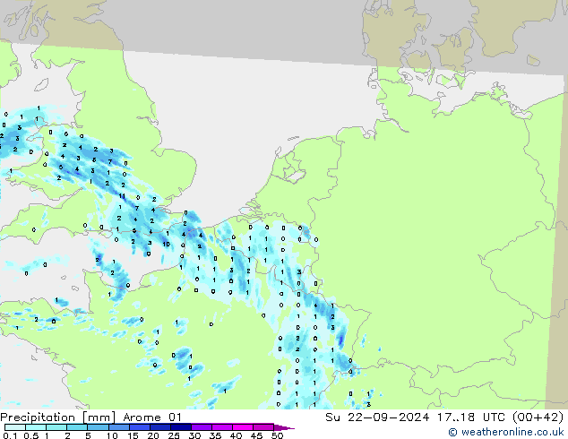 Neerslag Arome 01 zo 22.09.2024 18 UTC