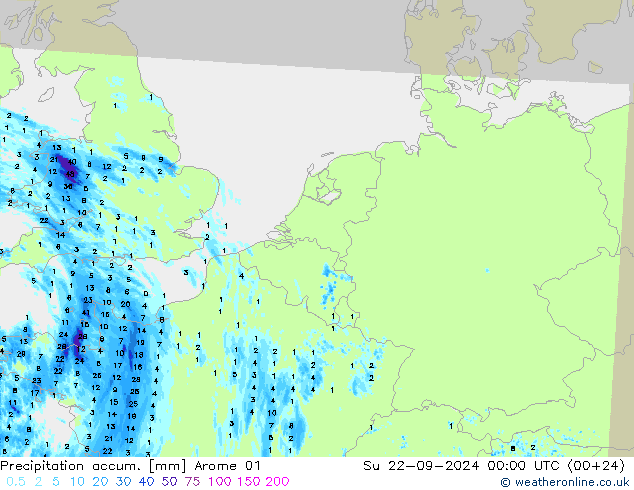 Nied. akkumuliert Arome 01 So 22.09.2024 00 UTC