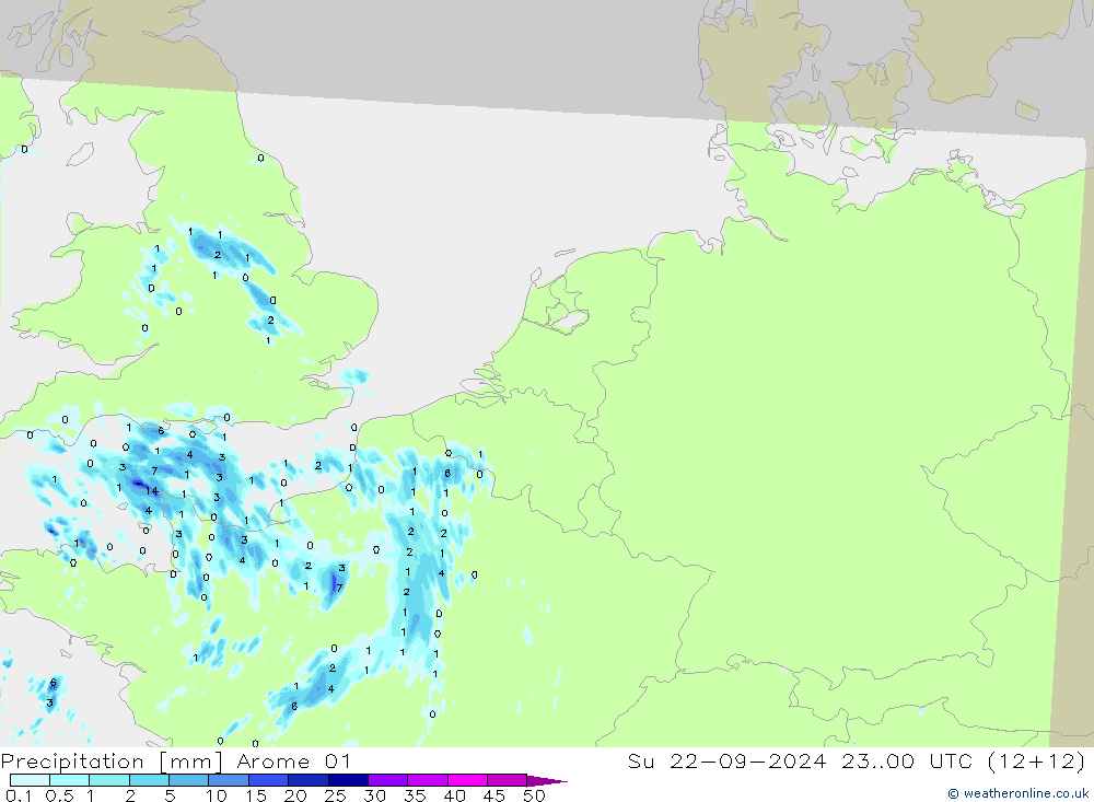 降水 Arome 01 星期日 22.09.2024 00 UTC