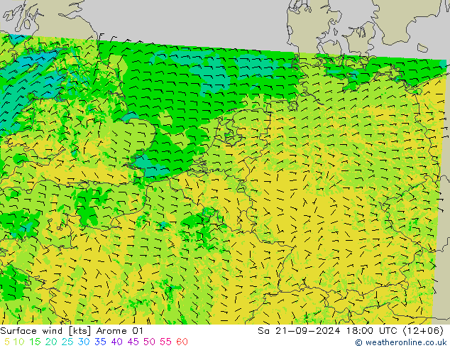 风 10 米 Arome 01 星期六 21.09.2024 18 UTC