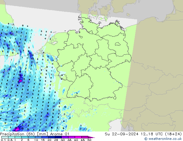 Precipitation (6h) Arome 01 Ne 22.09.2024 18 UTC