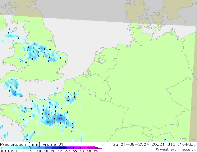 Srážky Arome 01 So 21.09.2024 21 UTC