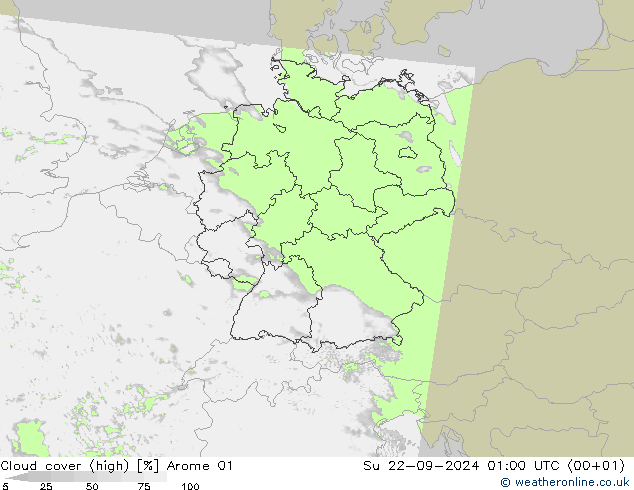 Nubes altas Arome 01 dom 22.09.2024 01 UTC