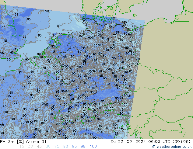 RH 2m Arome 01 dom 22.09.2024 06 UTC