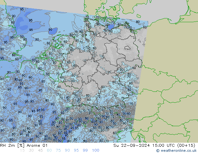 RH 2m Arome 01 Вс 22.09.2024 15 UTC