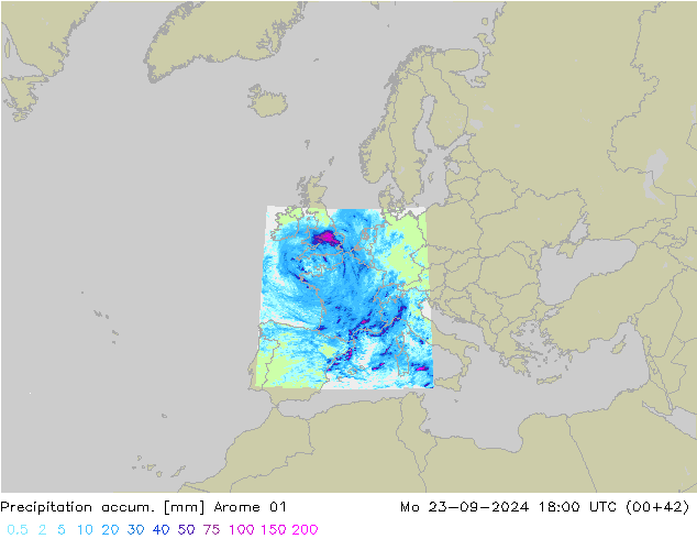 Precipitation accum. Arome 01 Mo 23.09.2024 18 UTC