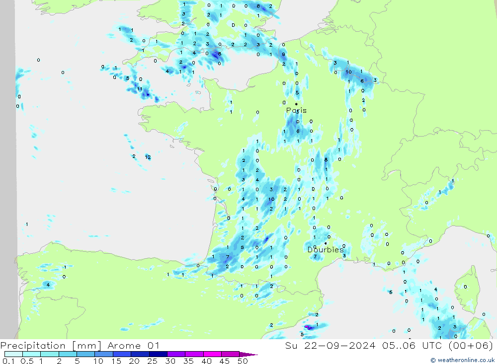 Precipitation Arome 01 Su 22.09.2024 06 UTC