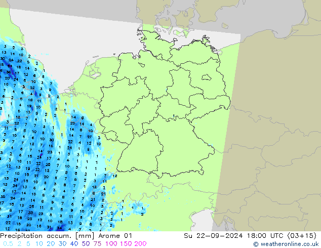 Precipitation accum. Arome 01 Su 22.09.2024 18 UTC