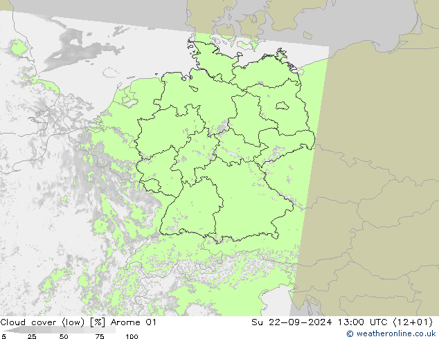 nízká oblaka Arome 01 Ne 22.09.2024 13 UTC