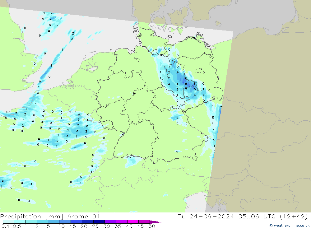 Neerslag Arome 01 di 24.09.2024 06 UTC