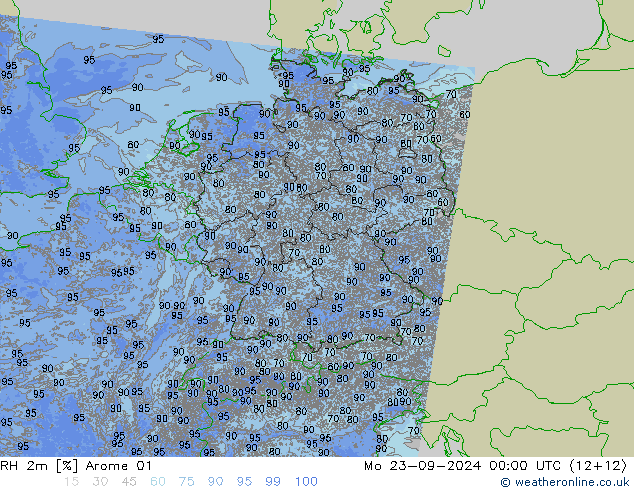 RH 2m Arome 01 Mo 23.09.2024 00 UTC