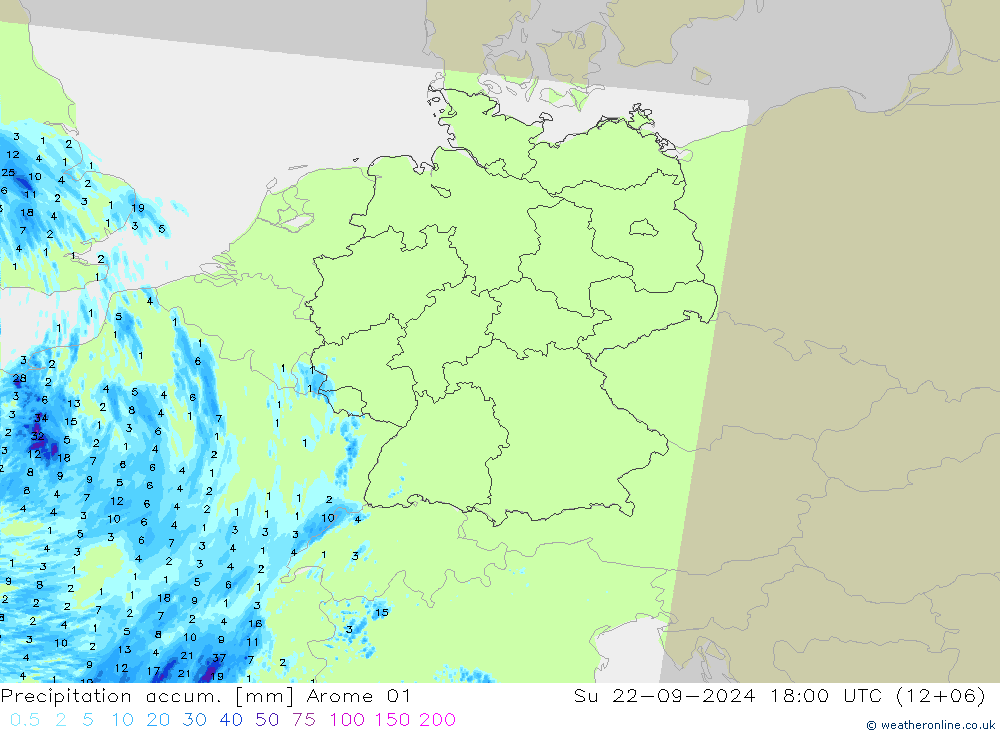 Precipitation accum. Arome 01 Dom 22.09.2024 18 UTC