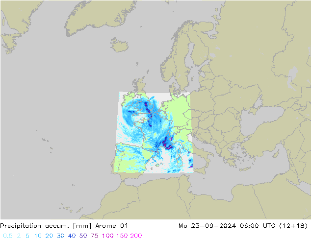 Precipitation accum. Arome 01  23.09.2024 06 UTC