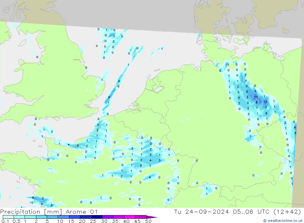 Precipitation Arome 01 Tu 24.09.2024 06 UTC