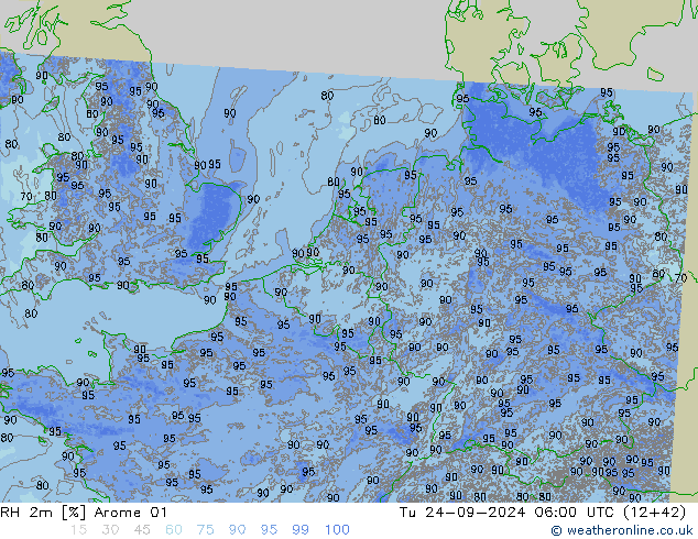 RH 2m Arome 01 mar 24.09.2024 06 UTC