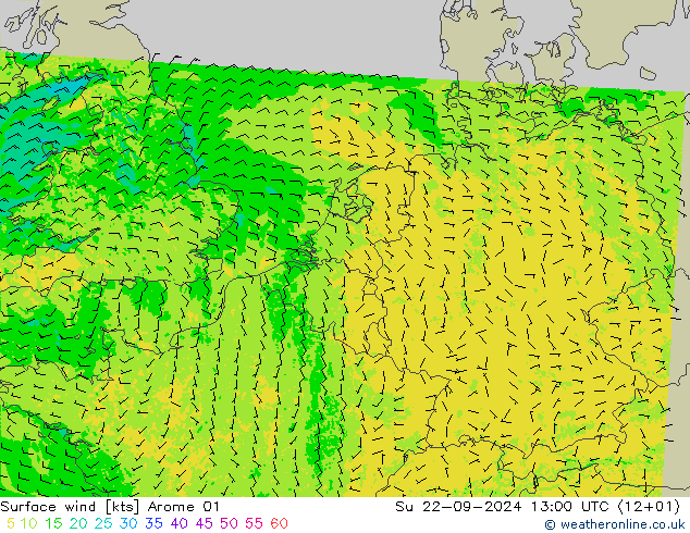 ветер 10 m Arome 01 Вс 22.09.2024 13 UTC