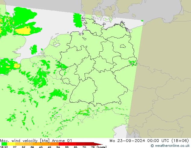 Max. wind velocity Arome 01 пн 23.09.2024 00 UTC