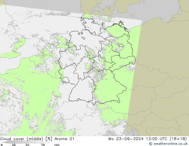 Cloud cover (middle) Arome 01 Mo 23.09.2024 12 UTC