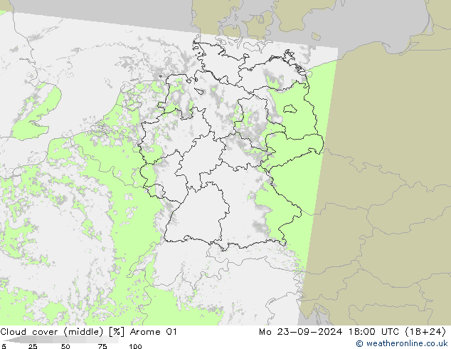 Cloud cover (middle) Arome 01 Mo 23.09.2024 18 UTC