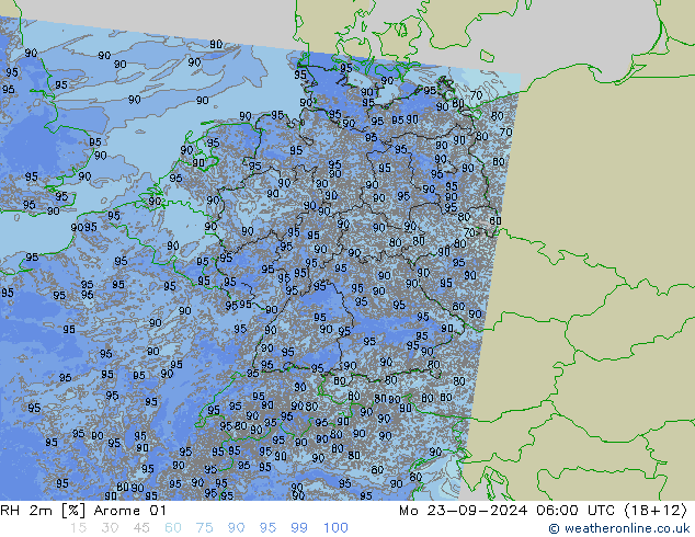 RH 2m Arome 01 Mo 23.09.2024 06 UTC